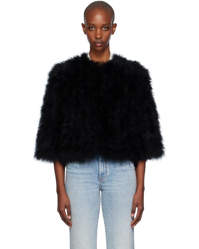 Yves Salomon Black Cropped Feather Jacket C99