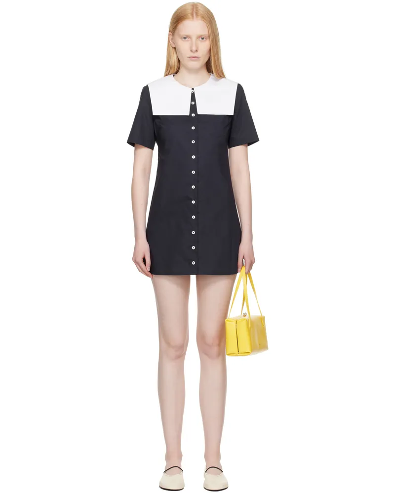 Sandy Liang Navy Rila Shirt Minidress Navy