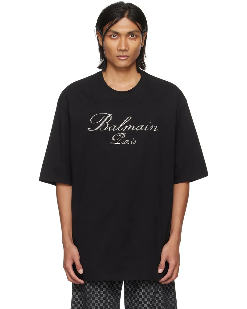 Balmain Black Crystal-Cut T-Shirt Ejp
