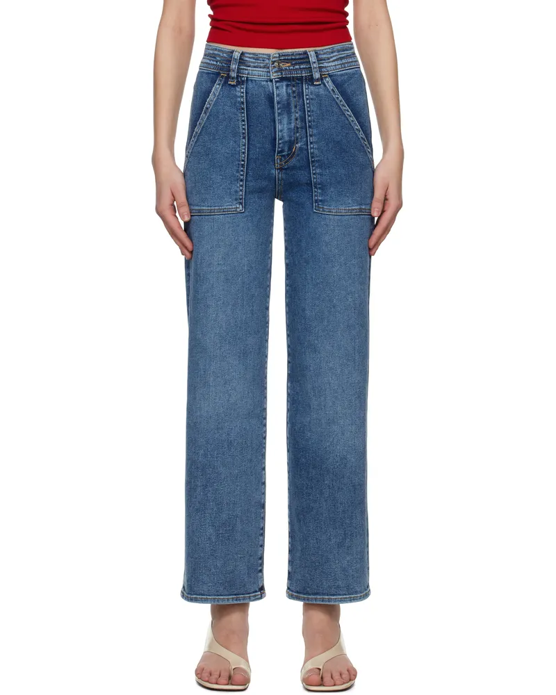Frame Denim Blue Trapunto Straight Jeans Rwlc