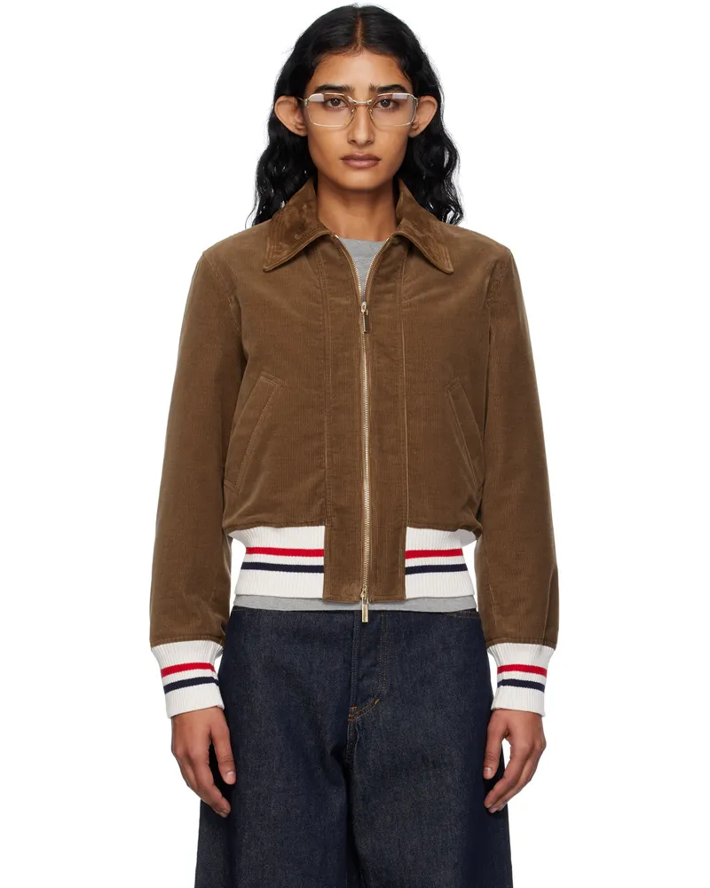 Thom Browne Brown Wale Corduroy Cropped Down Flight Jacket 210
