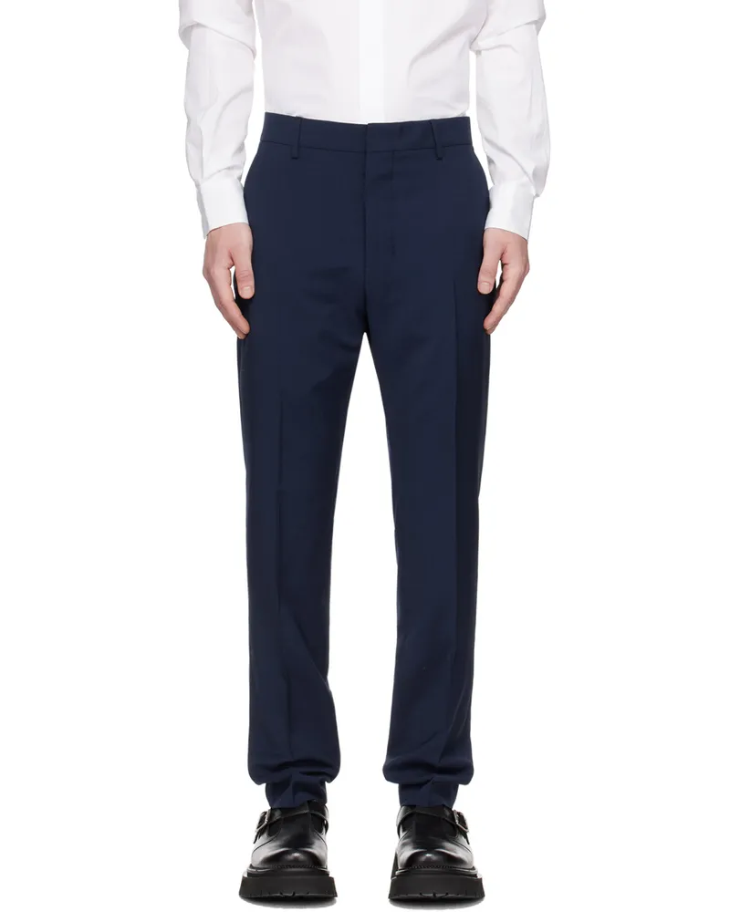AMI Paris Navy Cigarette Fit Trousers Nautic