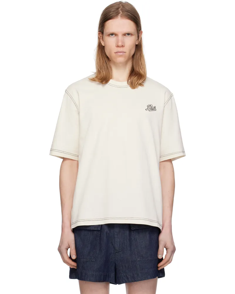 AMI Paris Beige Cotton 'Ami' Signature T-shirt 136