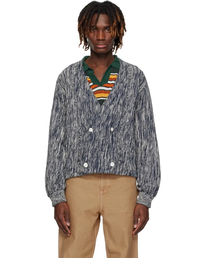 BODE Navy Double-Breasted Cardigan Marled