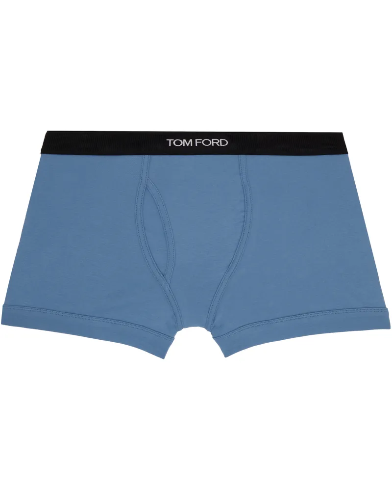 Tom Ford Blue Cotton Boxer Briefs Mid