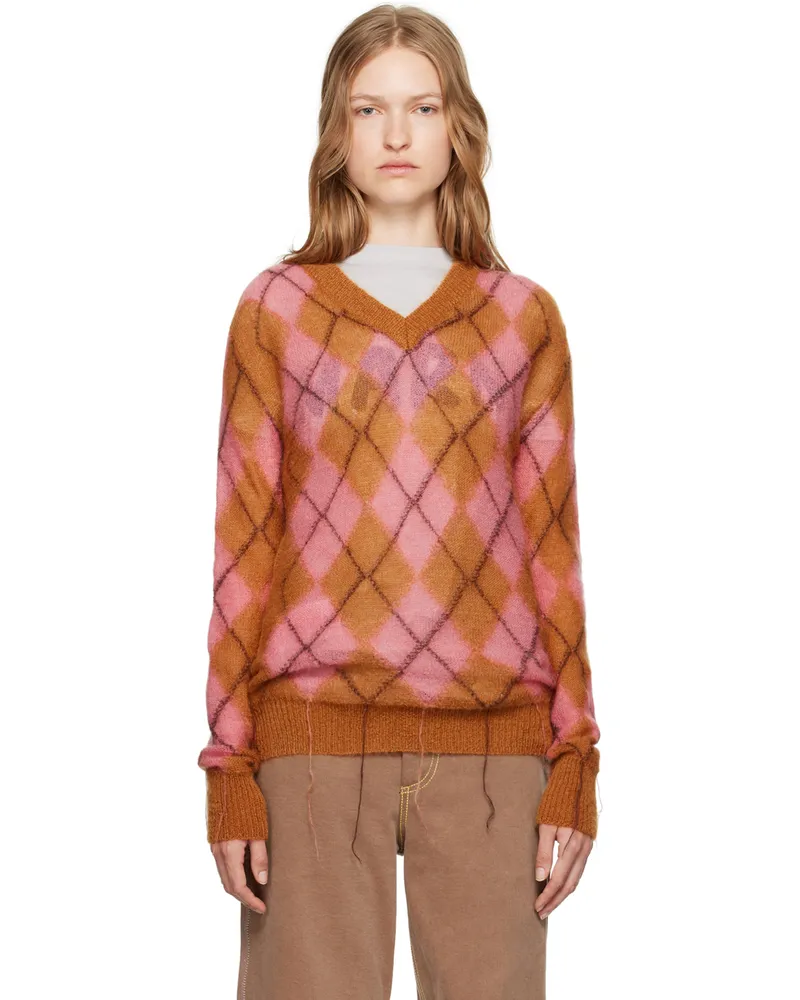 Marni Pink & Brown Argyle Sweater Arc33