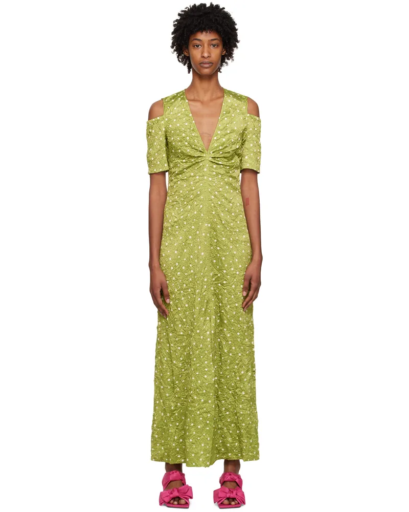 Ganni Green Polka Dot Maxi Dress 855