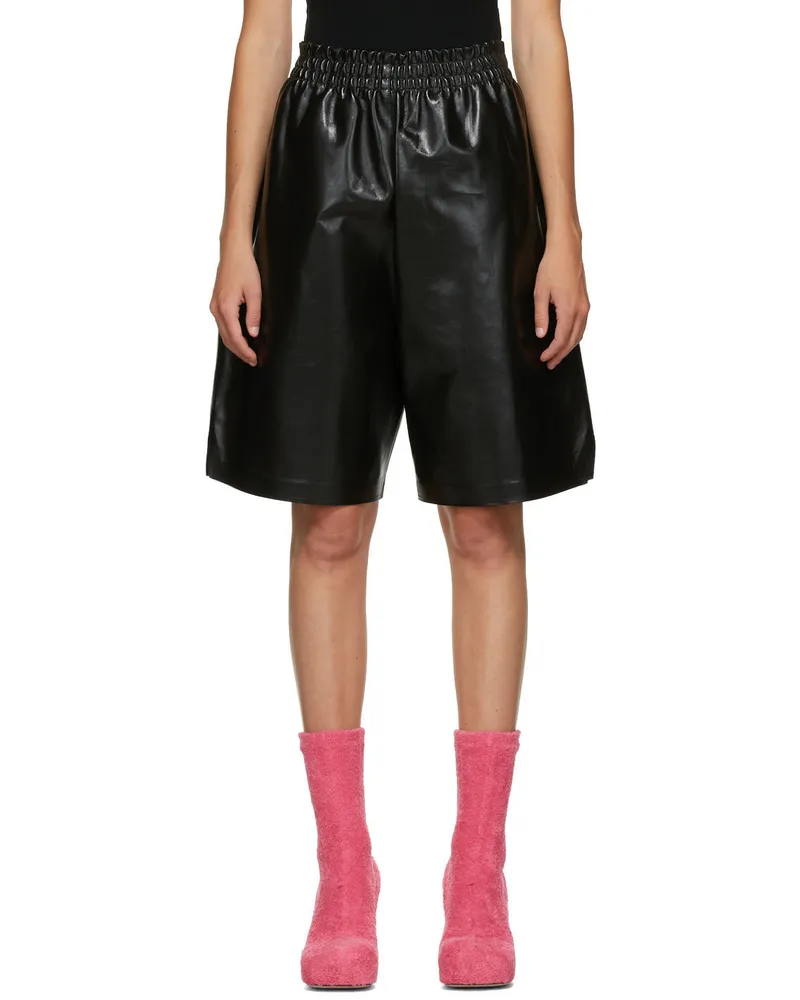 Bottega Veneta Black Leather Shiny Shorts 1000