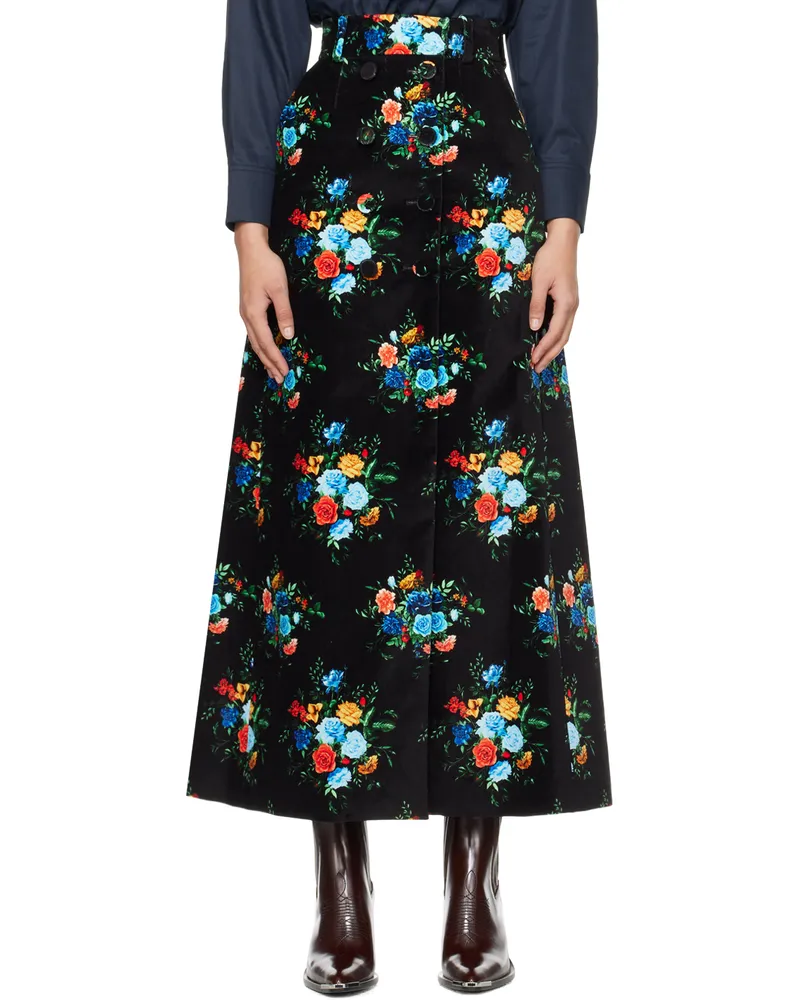 Paco Rabanne Black Floral Maxi Skirt V346