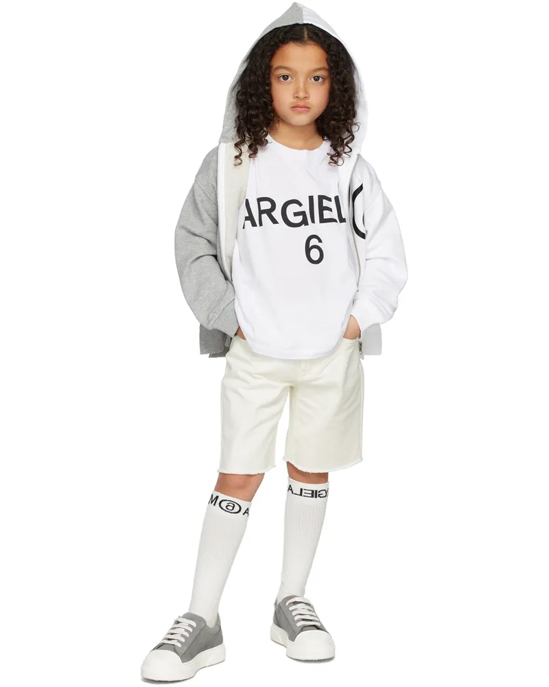 Maison Margiela Kids Off-White Logo Denim Shorts M6101
