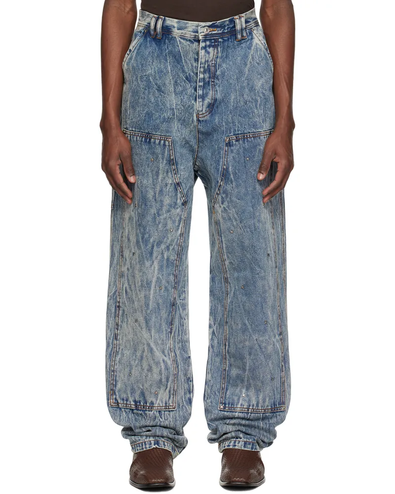 KUSIKOHC Blue Workwear Multi Rivet Jeans Light