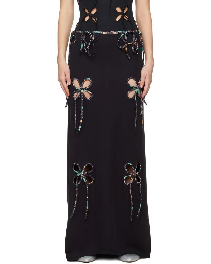 J.KIM Black Petal Maxi Skirt Black