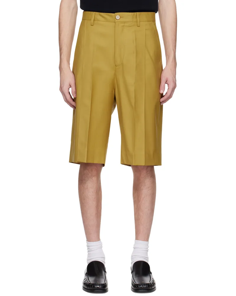 CMMN SWDN Yellow Ara Deep Pleat Shorts Yellow