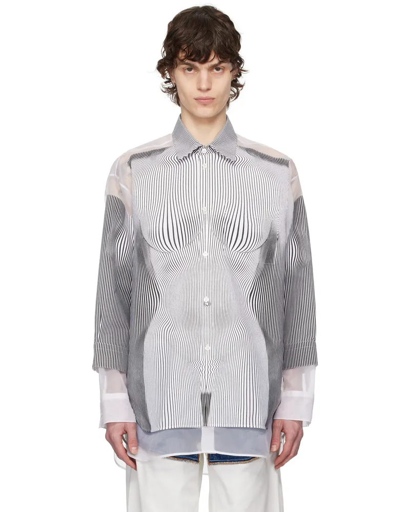Jean Paul Gaultier White & Black 'The Petit Grand Pinstripe Body Morphing' Shirt 0001-black