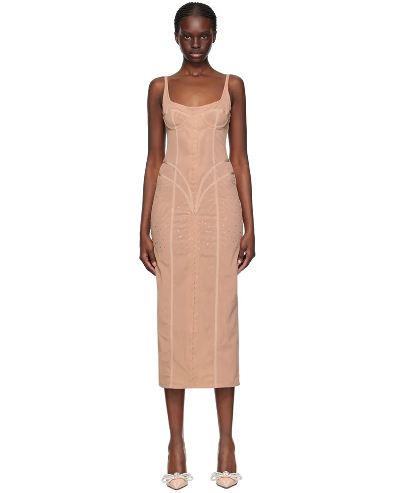 Mach & Mach Beige Crystal Maxi Dress Nude