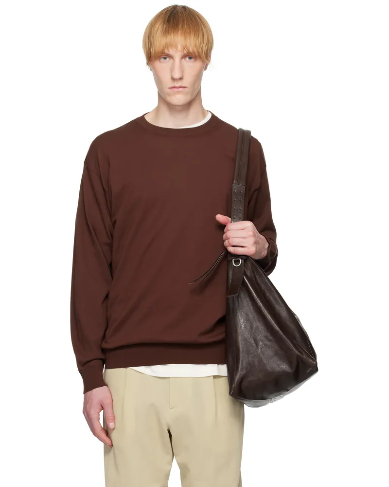 AURALEE Brown Super High Gauge Cotton Knit Sweater Brown