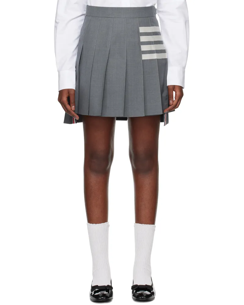 Thom Browne Gray Plain Weave 4-Bar Pleated Miniskirt 035