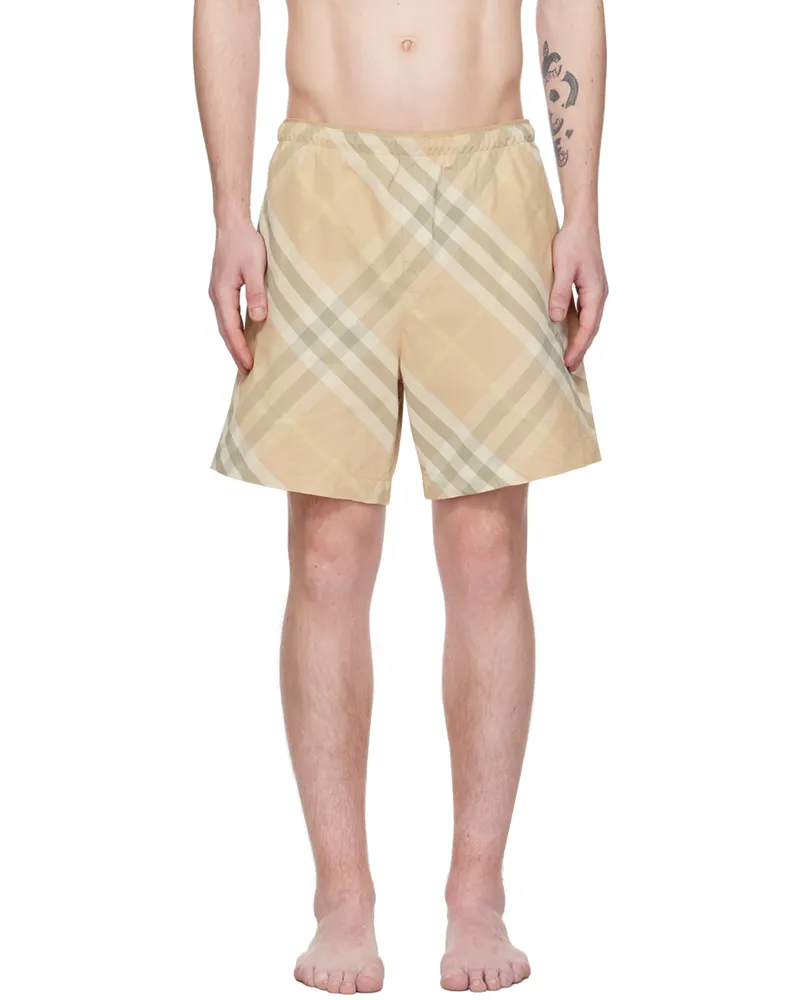 Burberry Beige Check Swim Shorts Flax