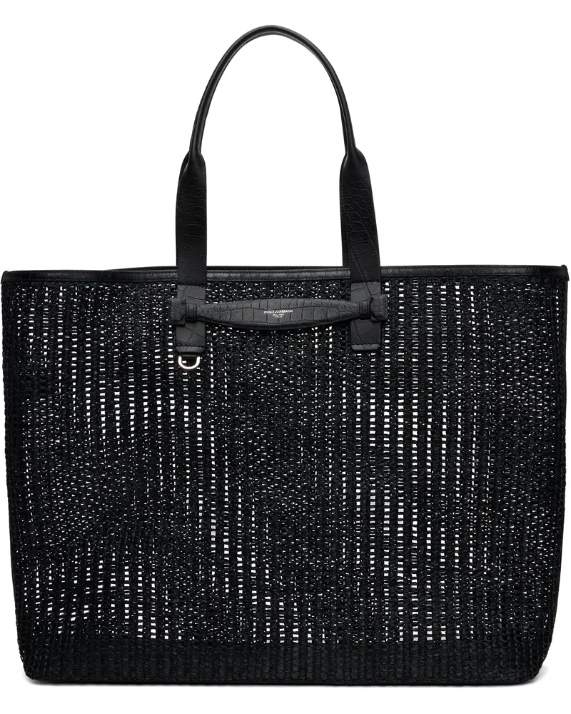Dolce & Gabbana Black Woven Mesh & Calfskin Shopper Tote Nero
