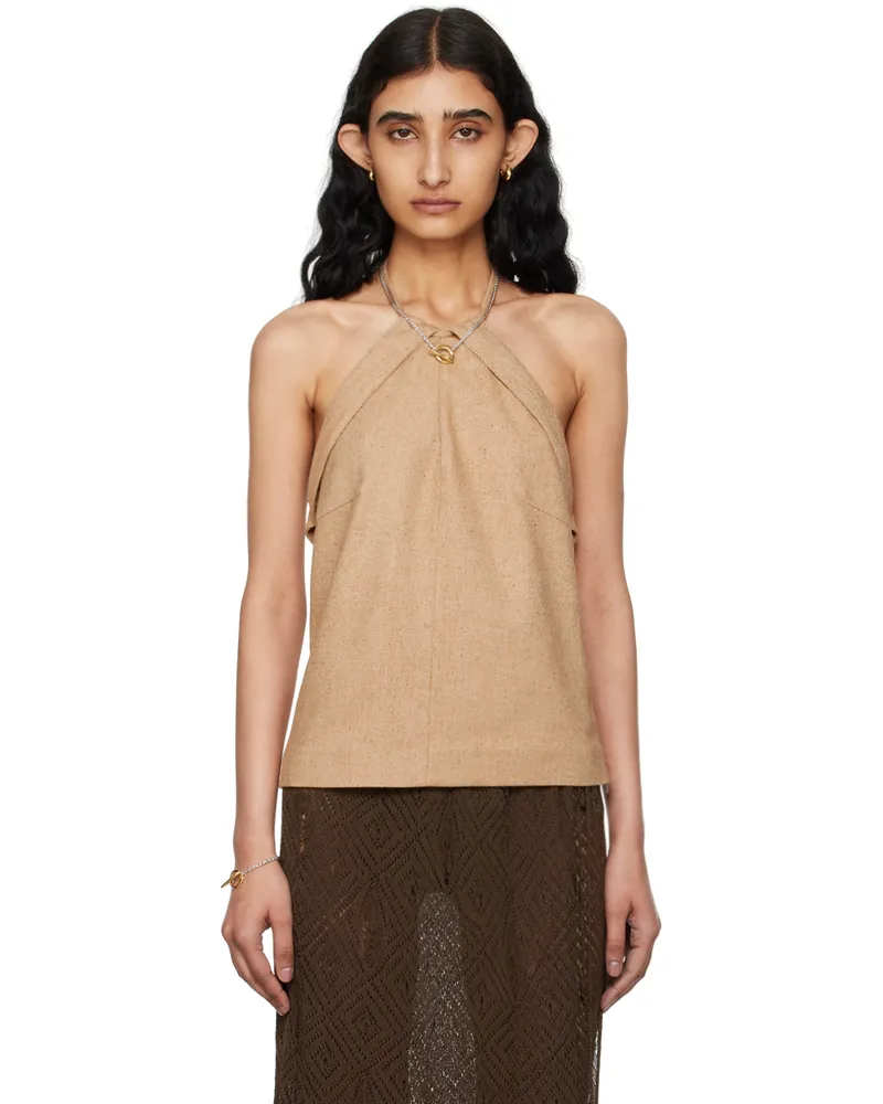 ROTATE Birger Christensen Tan Halter Neck Tank Top Tigers