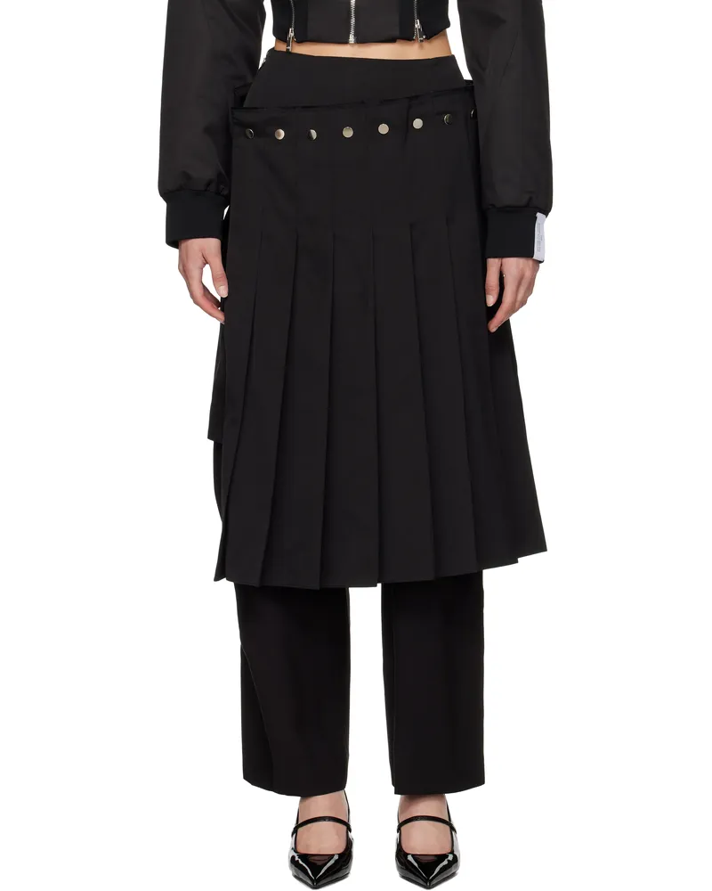 Rokh Black Double Layered Pleated Midi Skirt Pm
