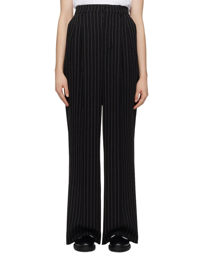 AMI Paris Black Stripe Trousers Black