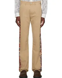 Martine Rose SSENSE XX Brown Graffiti Trousers Cream