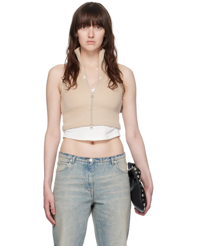 Courrèges Beige Cropped Track Jacket 1007