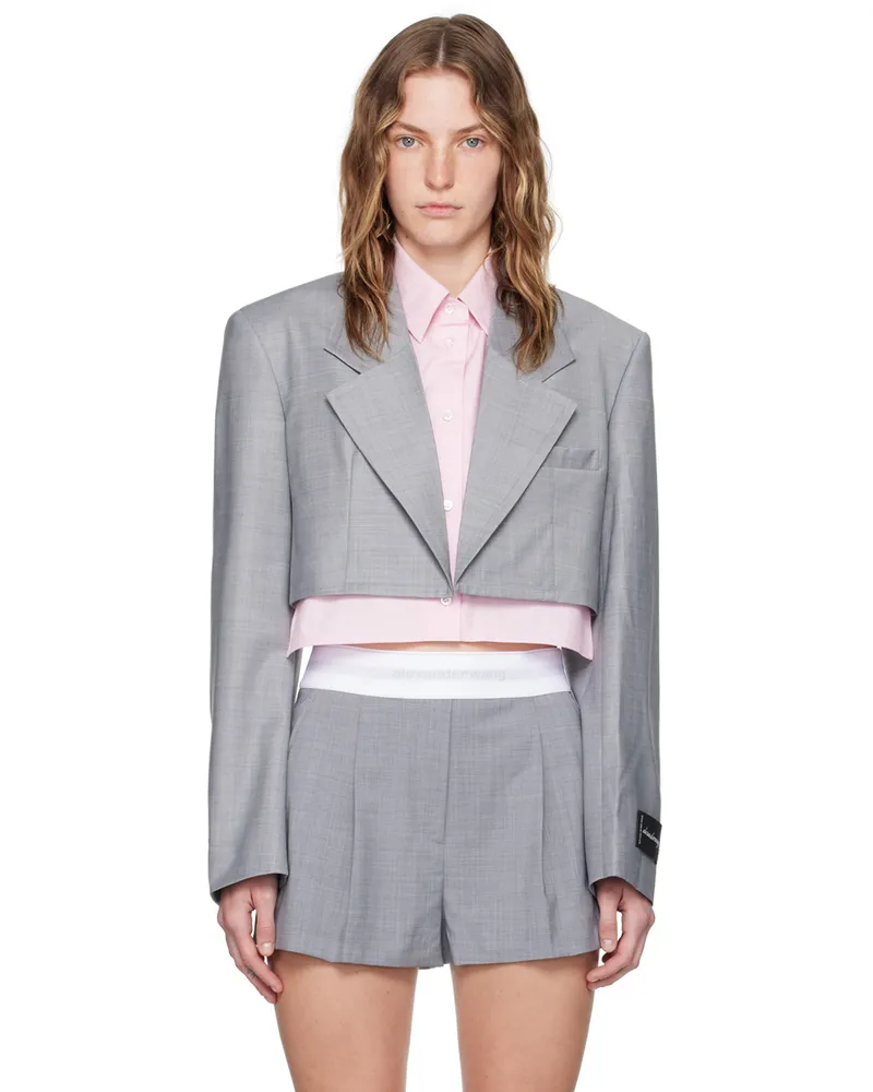 Alexander Wang Gray Pre-Styled Cropped Blazer Lt