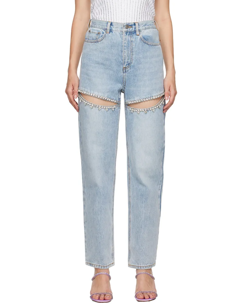 Area Blue Crystal Slit Jean Light