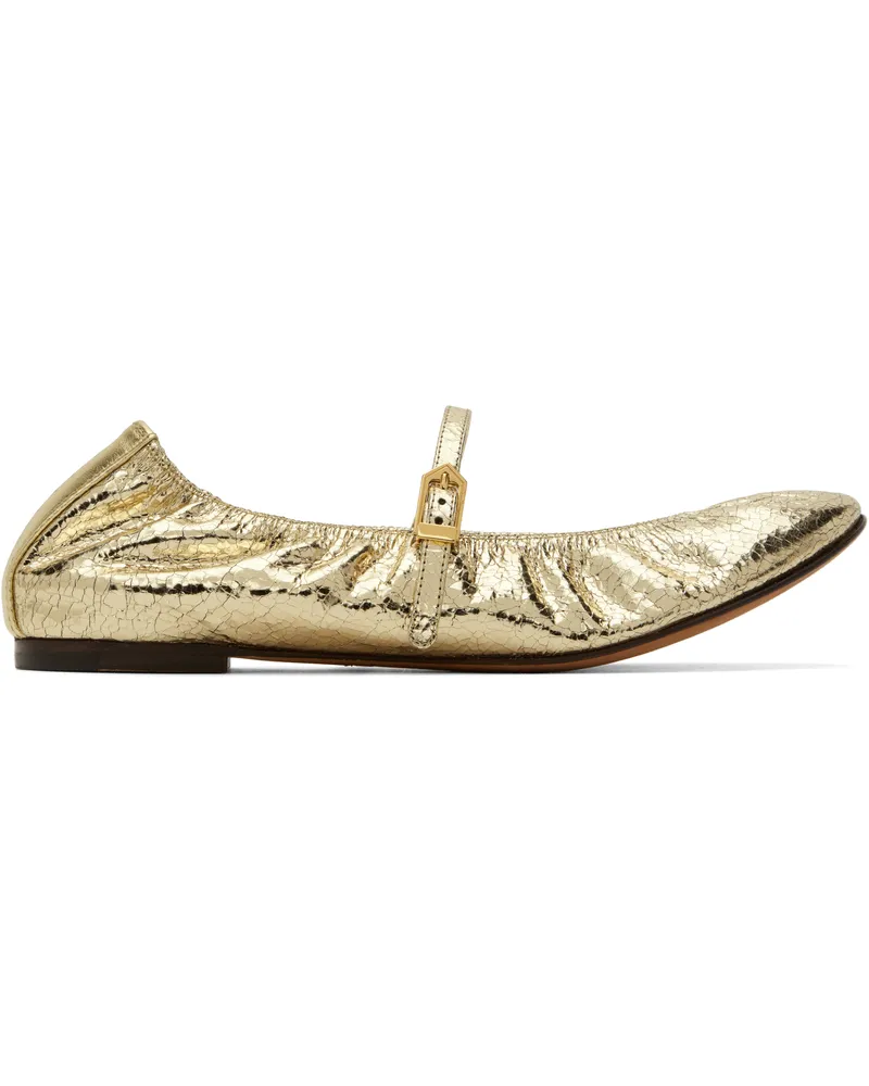 Lanvin Gold Mary Jane Ballerina Flats Gold