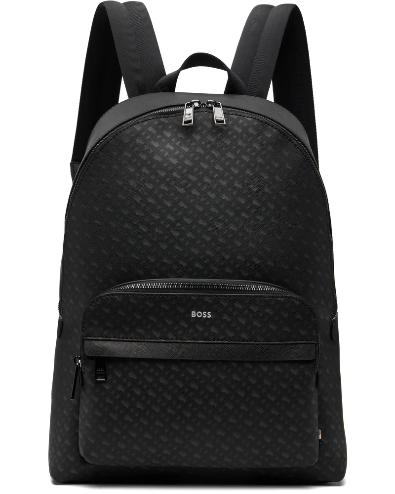 HUGO BOSS Black Monogram Foil Embossed Logo Backpack 003-black