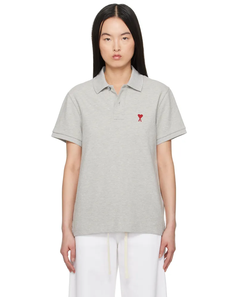 AMI Paris Gray Cotton Ami de Coeur Polo Heather