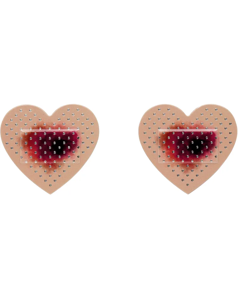 Petra Collins SSENSE Exclusive Beige & Silver D'heygere Edition Heart Bandage Earrings Beige
