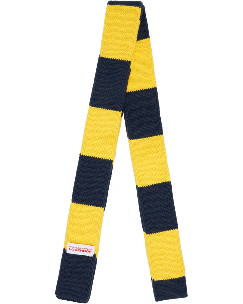Charles Jeffrey Loverboy Yellow & Navy Stripe Skinny Scarf Yellow