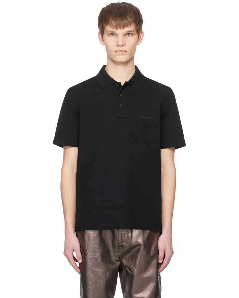 Ferragamo Black Embroidered Polo 3991