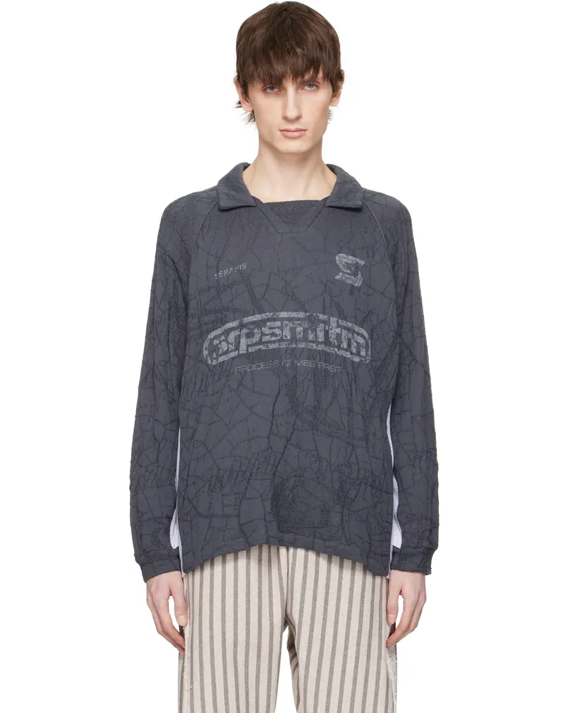 SERAPIS Gray Knit Football Polo Grey