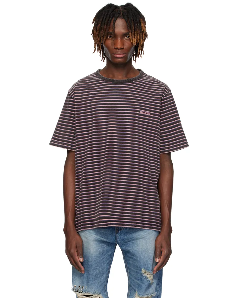 WE 11 DONE Black & Pink Logo Striped T-shirt Black