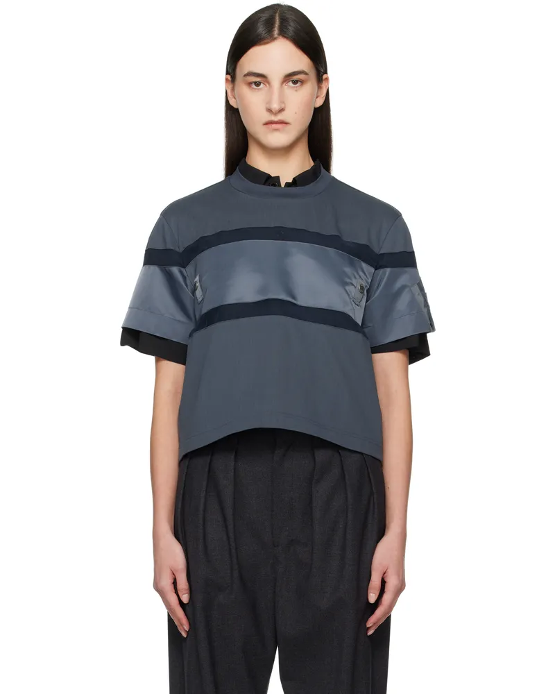 Sacai Gray Nylon Twill Mix Cotton Jersey T-shirt 375
