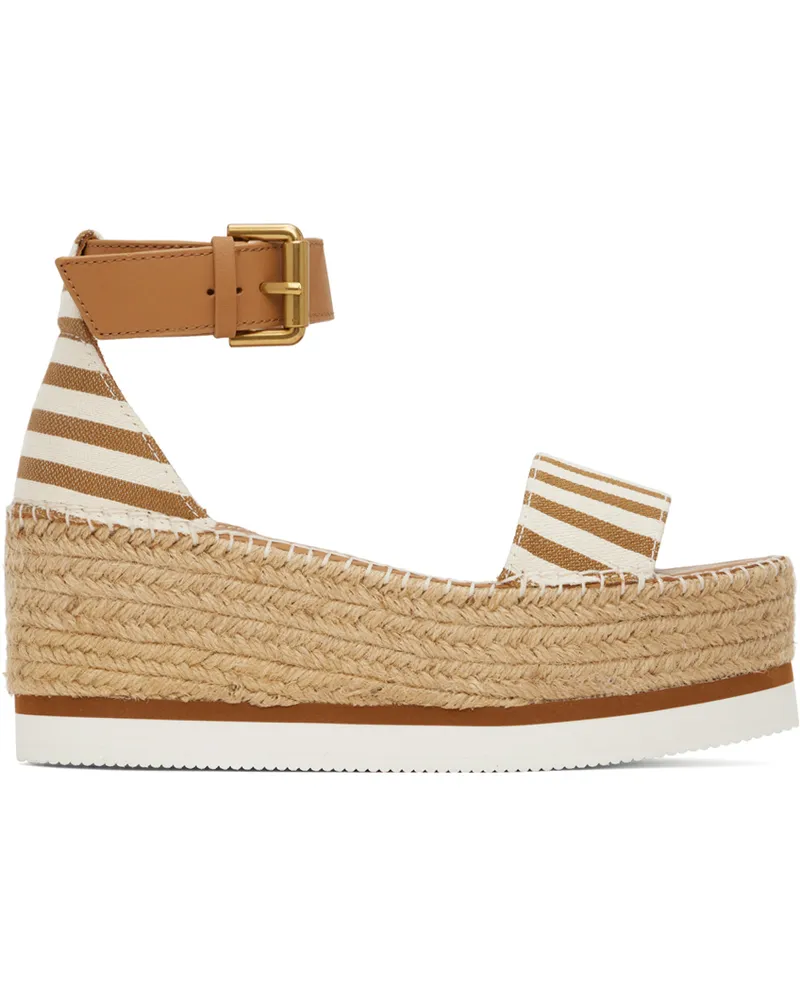 See by Chloé Tan & White Glyn Espadrilles Sandals 221-tan