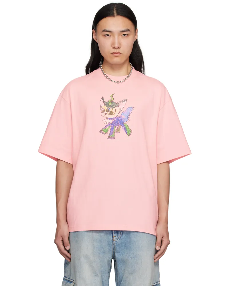 WE 11 DONE Pink Jeff Monster Drawing T-shirt Pink