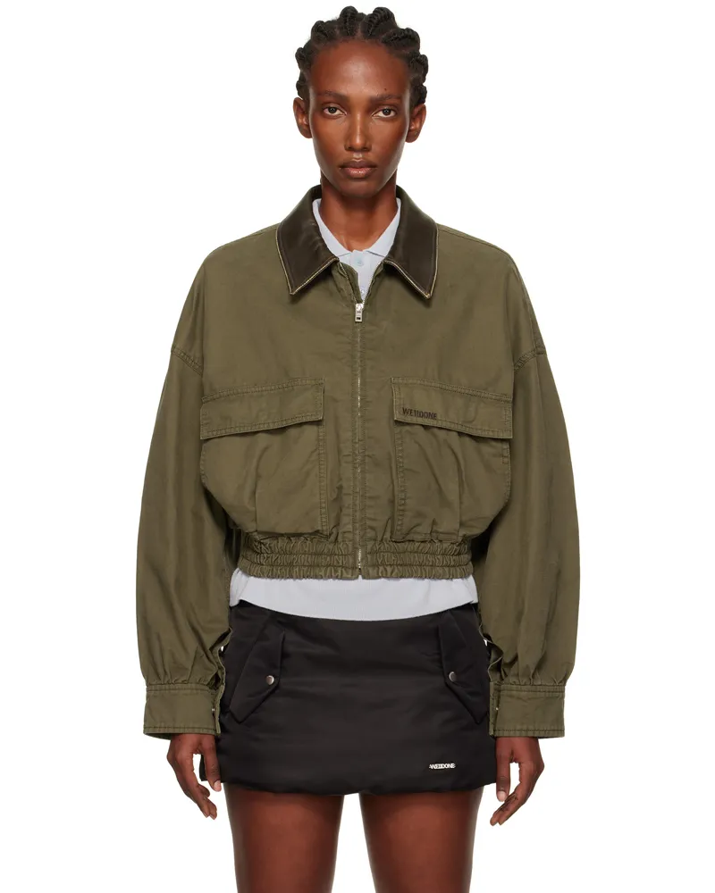 WE 11 DONE Khaki Leather Collar Jacket Khaki