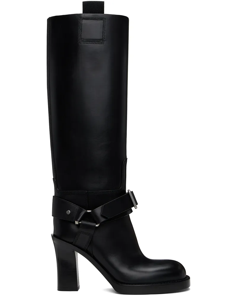Burberry Black Leather Stirrup High Boots Black