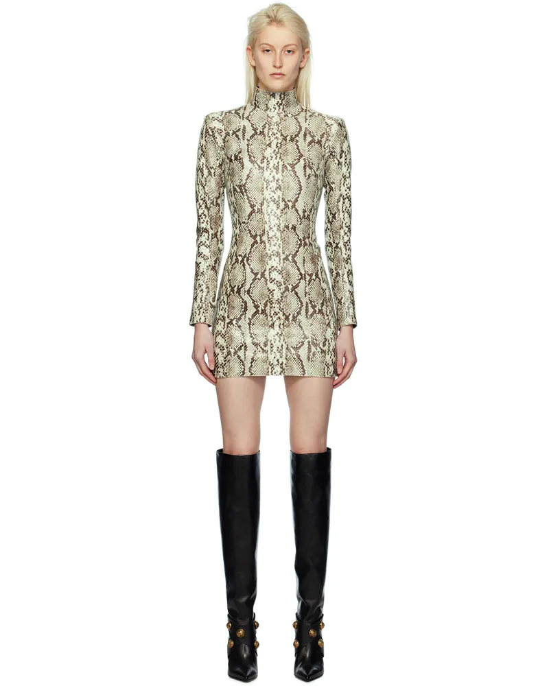 Balmain Gray & Brown Snake Leather Minidress 9ah