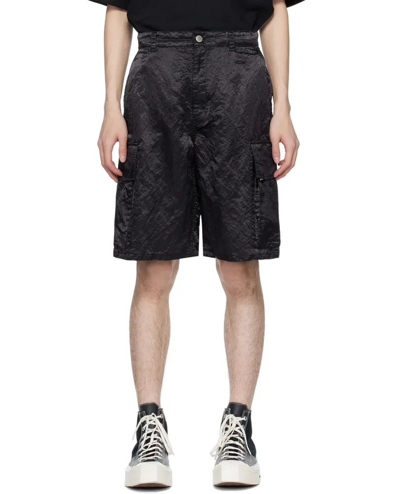 SOLID HOMME Black Crinkled Shorts 529b