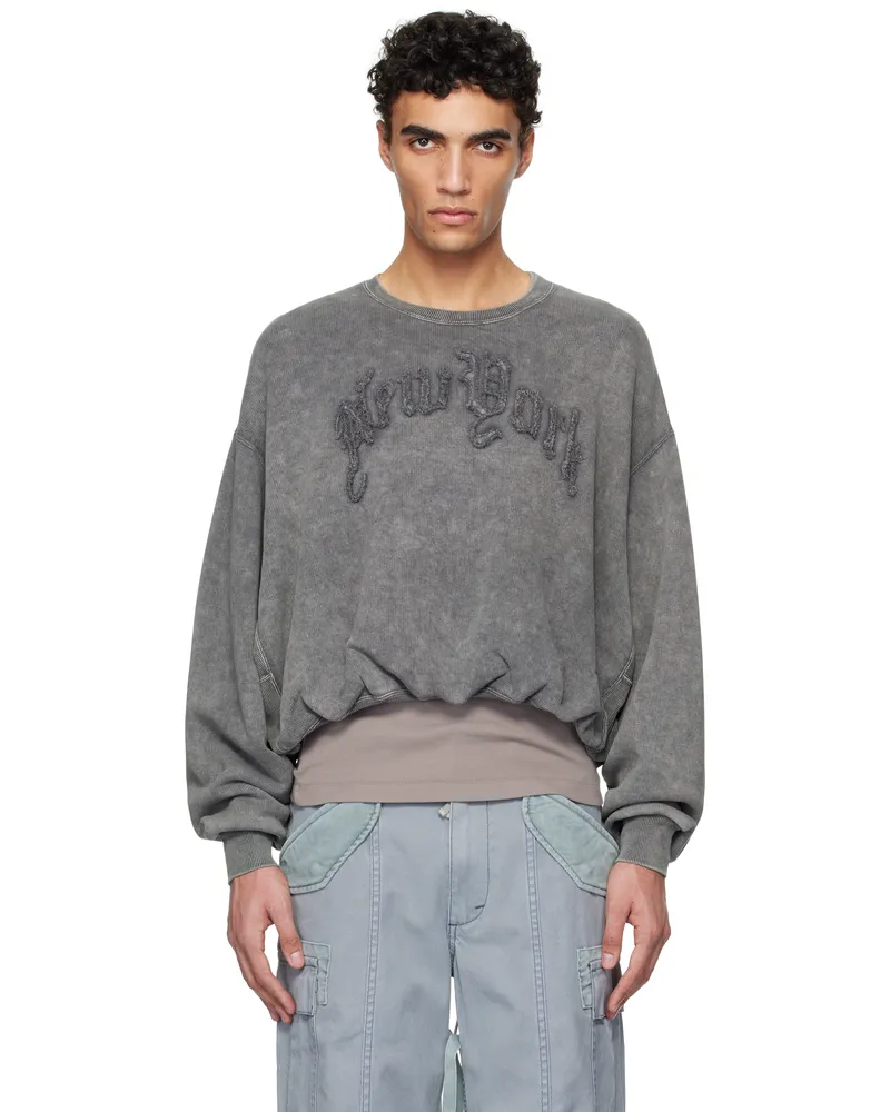 R13 Gray 'New York' Balloon Crewneck Sweatshirt Acid