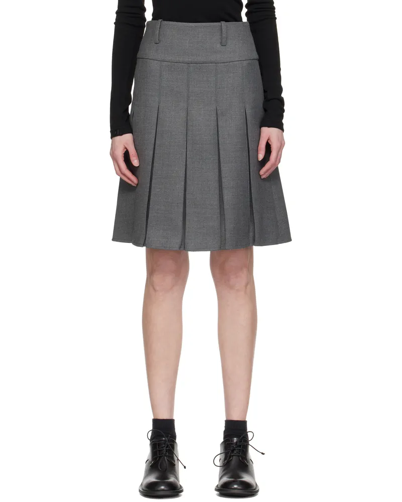 Fax Copy Express Gray Pleated Midi Skirt Grey