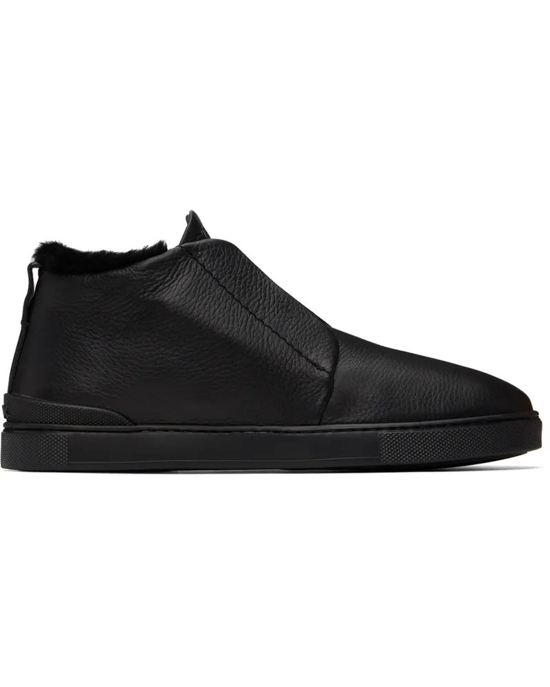 Ermenegildo Zegna Black Triple Stitch Sneaker Nee