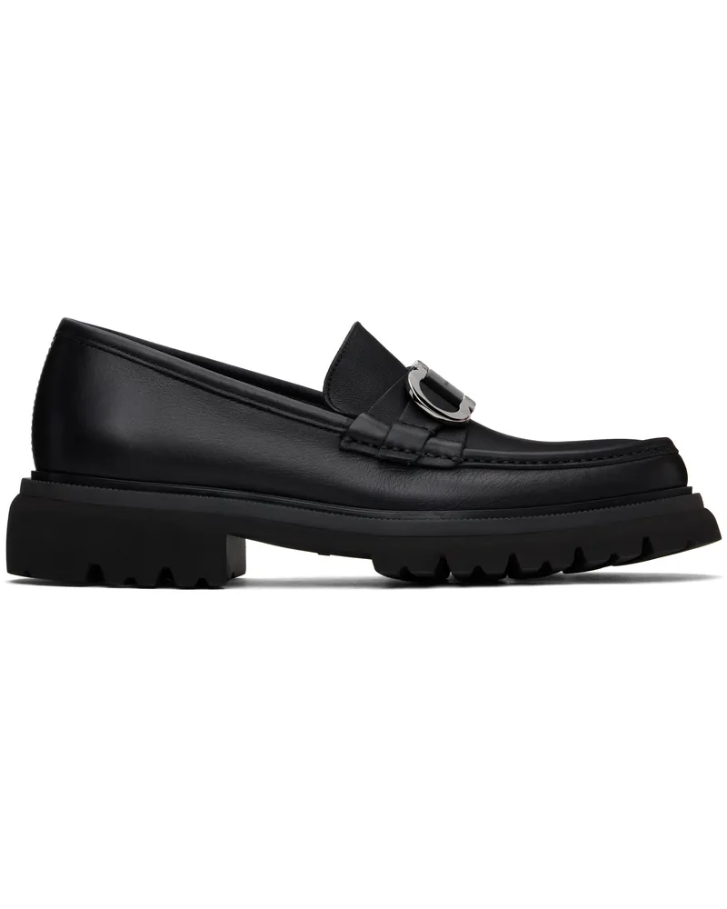 Ferragamo Black Gancini Ornament Loafers Nero