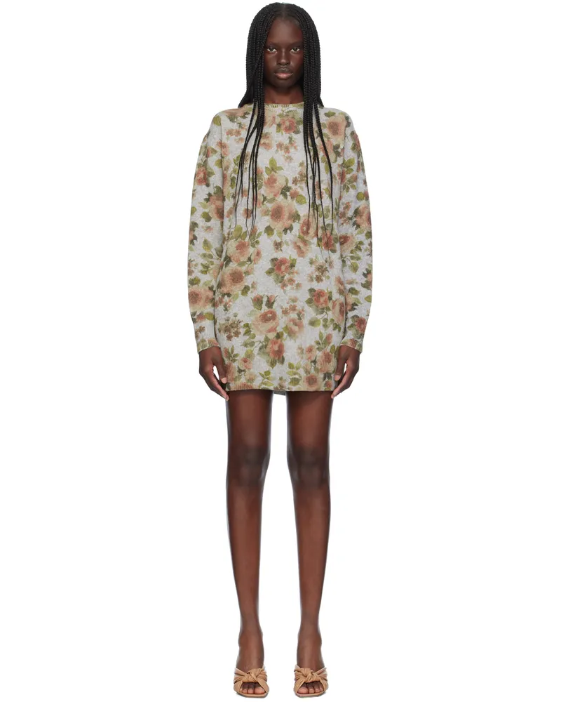 Blumarine Gray & Green Floral Minidress F9131